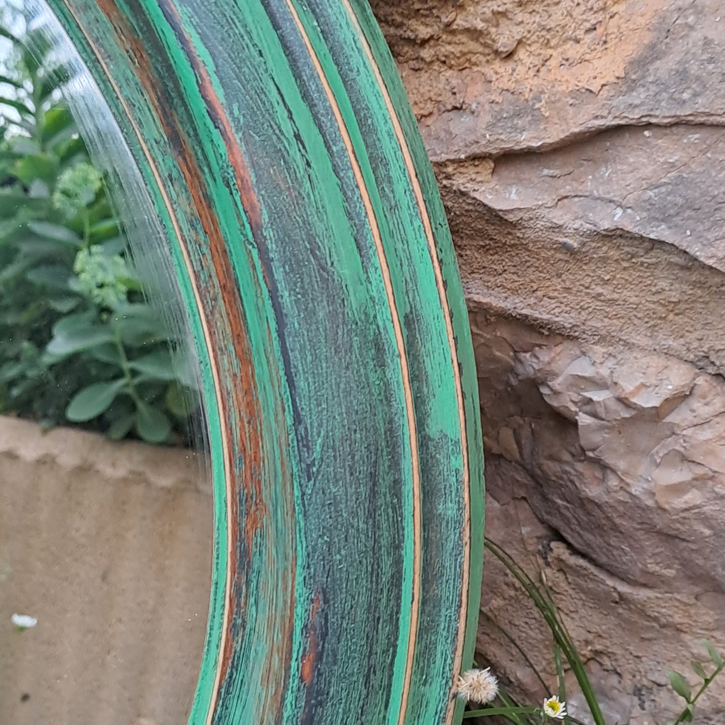Miroir ovale décoré à la peinture à la craie - Vert