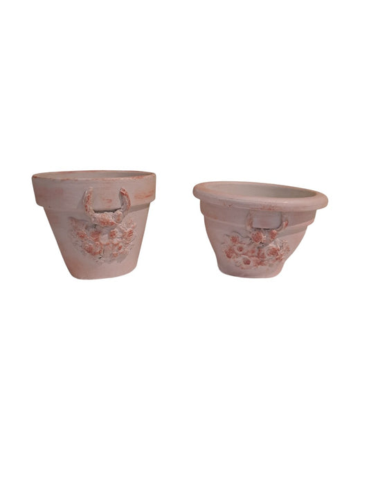Duo de petits pots en terre cuite blanc et rose - décoration bohème chic