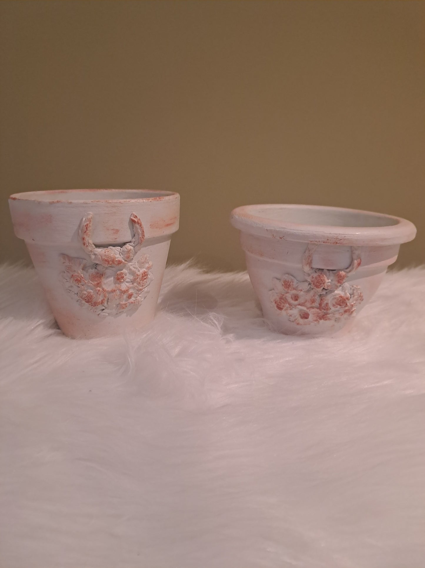 Duo de petits pots en terre cuite blanc et rose - décoration bohème chic
