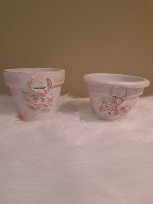 Duo de petits pots en terre cuite blanc et rose - décoration bohème chic