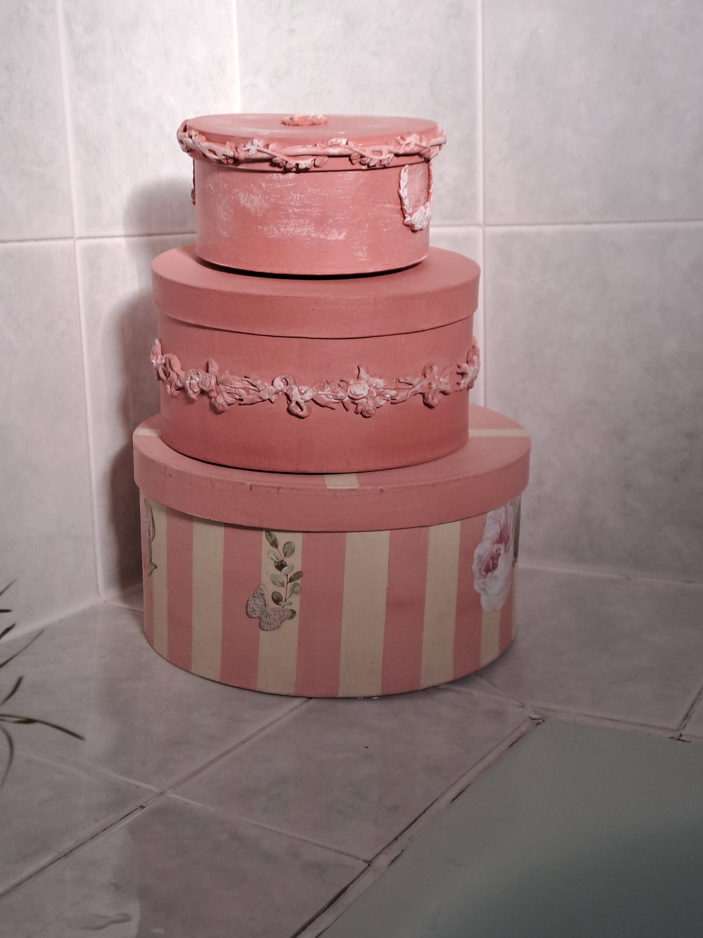 Boîtes gigognes décoratives rose poudré - Création artisanale