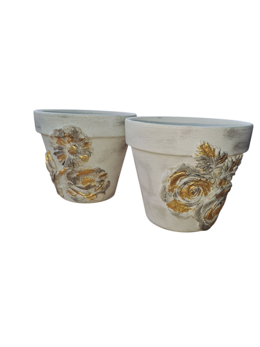 Duo de pots en terre cuite Relookés - Style shabby chic