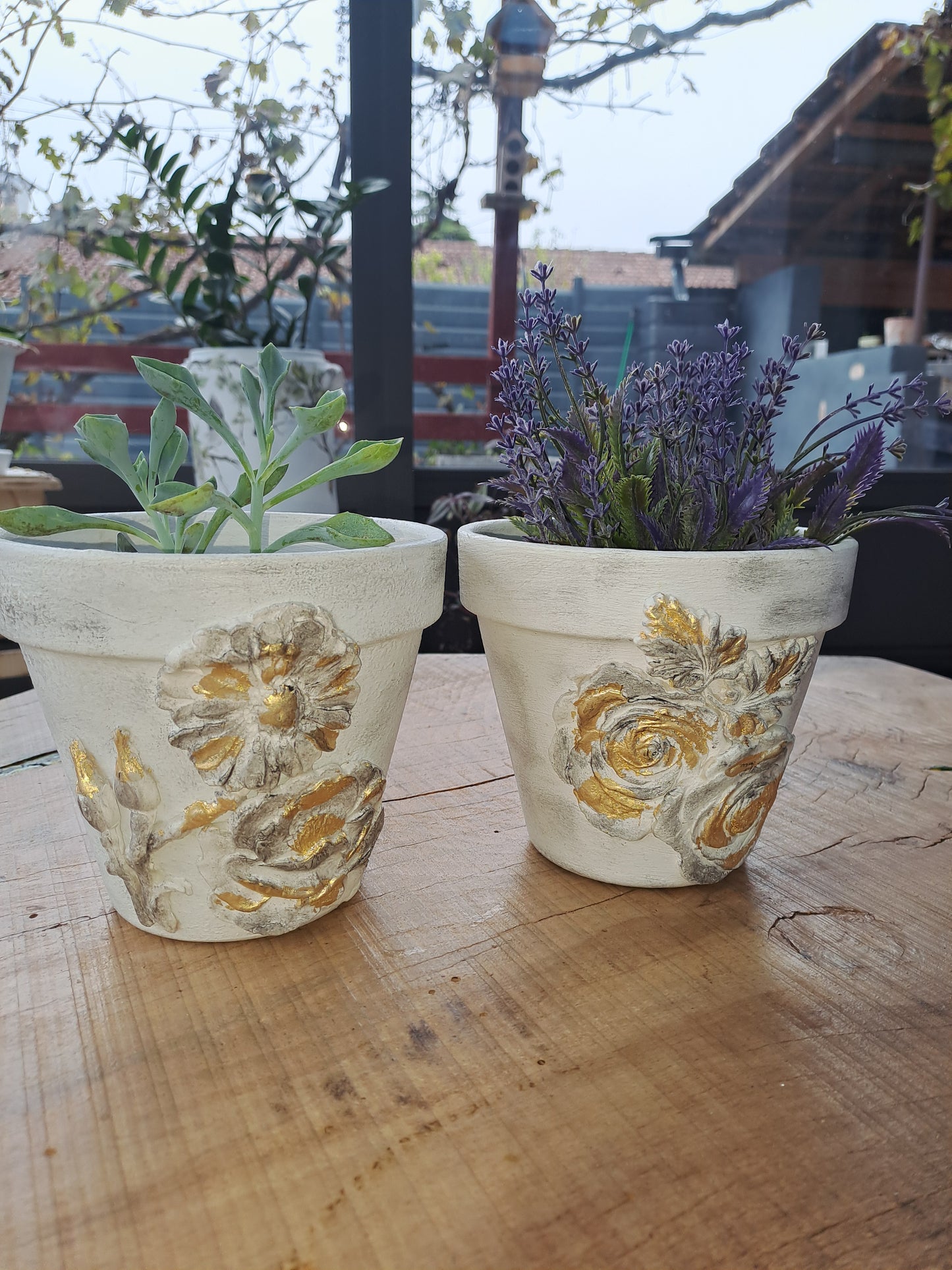 Duo de pots en terre cuite Relookés - Style shabby chic