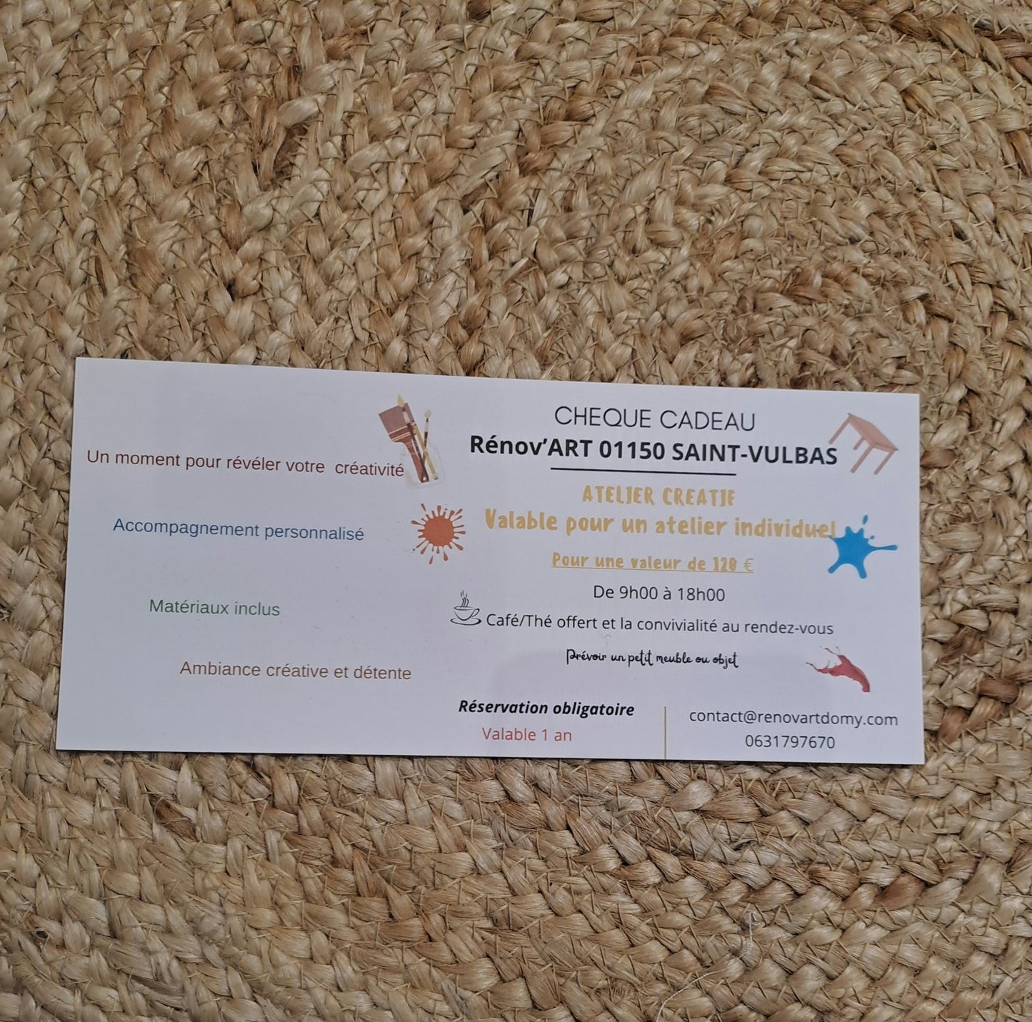 Chèque Cadeaux – Ateliers Créatifs Individuels ou Duo (Valable 1 an)