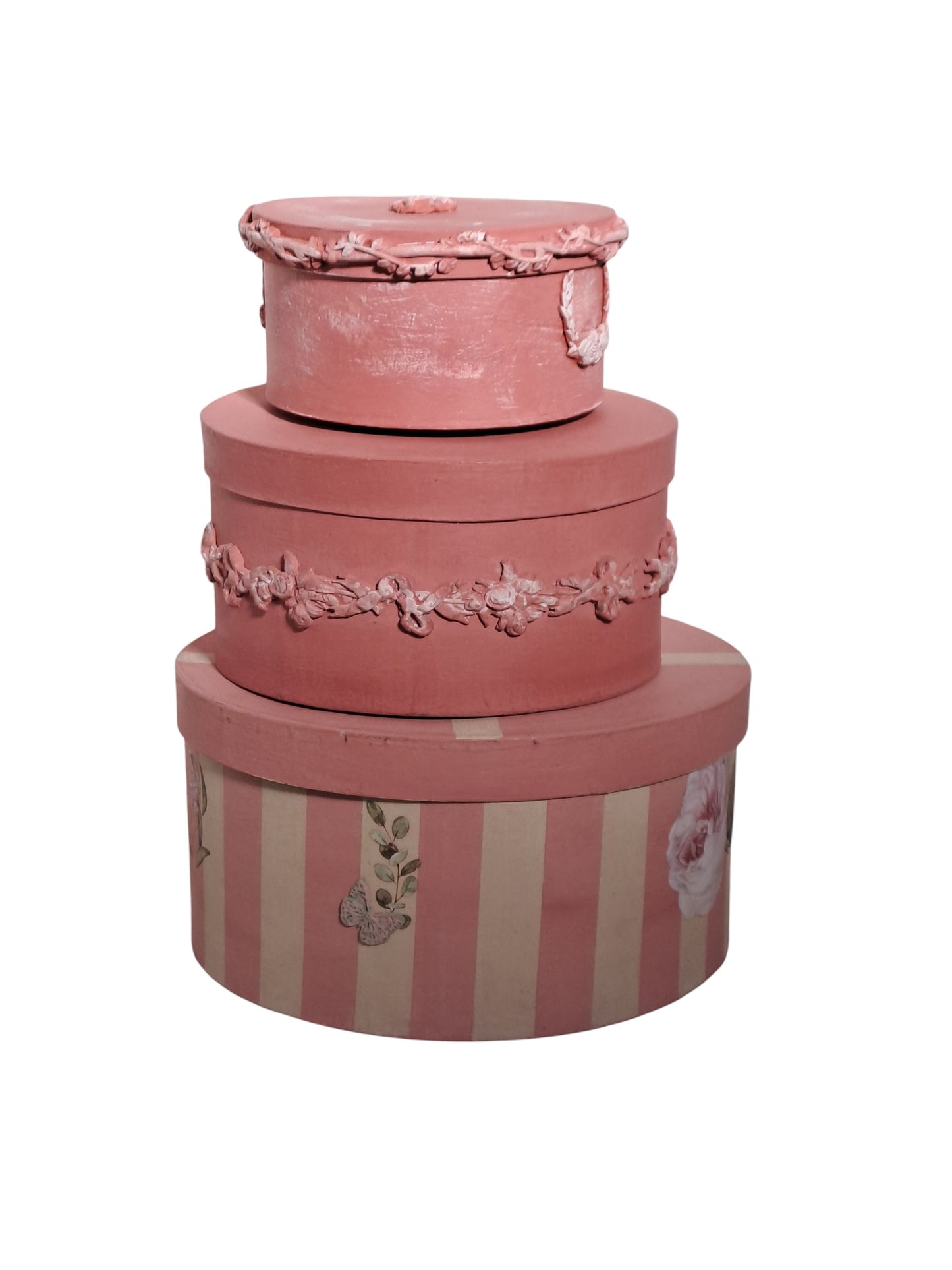 Boîtes gigognes décoratives rose poudré - Création artisanale