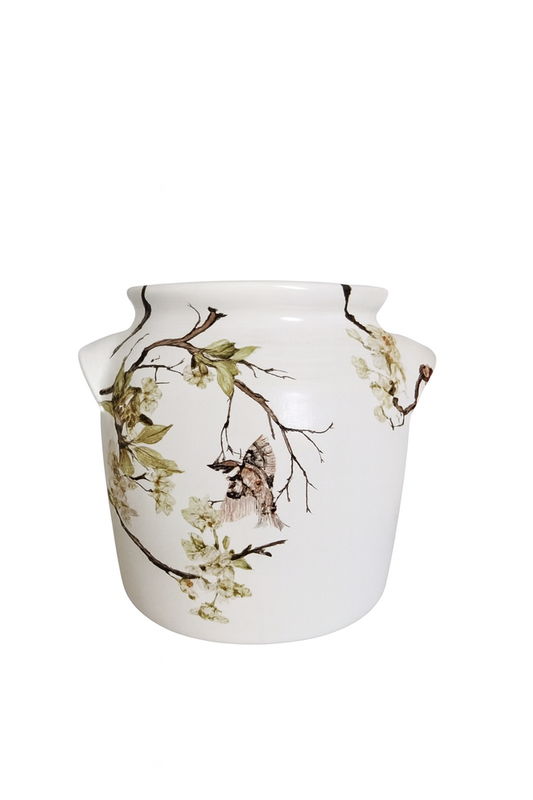 Anciens pots en grès blanc floral